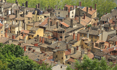 Fototapeta na wymiar Rooftops of the old town Vieux Lyon from Fourvière Hill, France (UNESCO World Heritage Site)