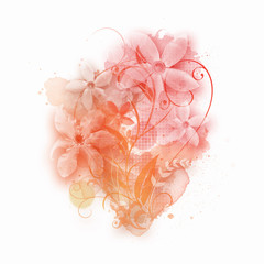 Fototapeta na wymiar Orange and Pink Spring Flowers with watercolor effect