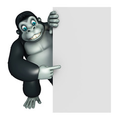 cute Gorilla cartoon character with white board