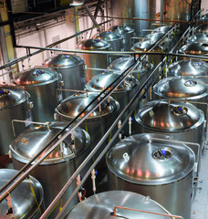 Metal shiny tanks for fermentation and beer fermentation.