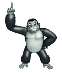 cute Gorilla cartoon character with pointing towards black space