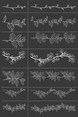 Set of seven hand drawn vector floral elements.