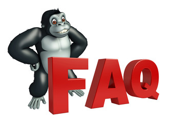 cute Gorilla cartoon character with FAQ sign