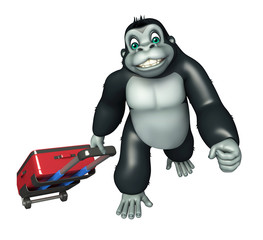 cute Gorilla cartoon character with travel bag