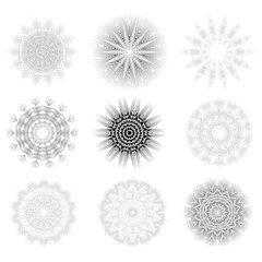 Round Geometric Ornaments Set Isolated on White Background