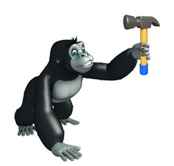cute Gorilla cartoon character with hammer