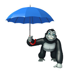 cute Gorilla cartoon character with umbrella