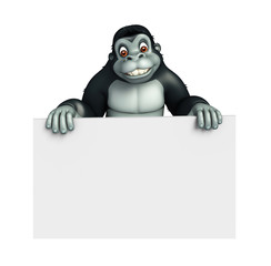 cute Gorilla cartoon character with white board