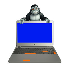 fun Gorilla cartoon character with laptop
