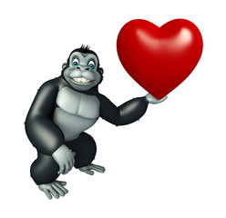fun Gorilla cartoon character  with herat sign