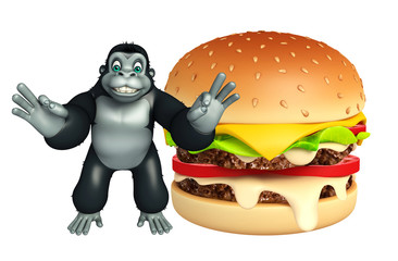 cute Gorilla cartoon character with burger