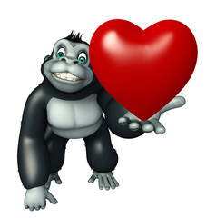 fun Gorilla cartoon character  with herat sign