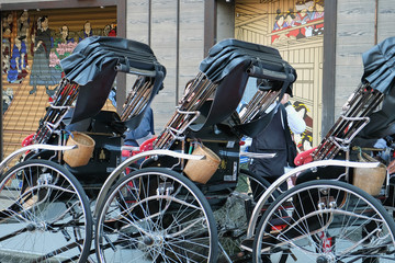 Fototapeta na wymiar rickshaw waiting area near the around Senso-ji Temple in Asakusa ,Tokyo Japan