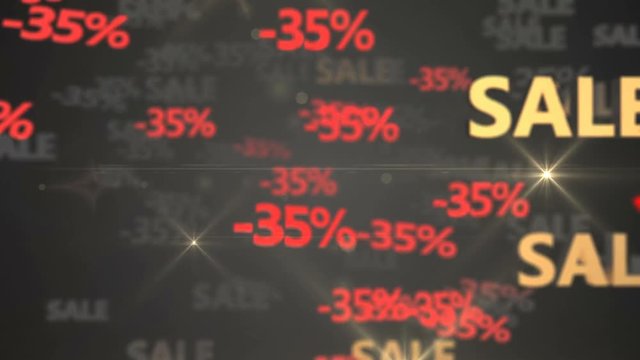 Seamless looping 3d animation of red and golden &ldquo;-35% sale&rdquo;