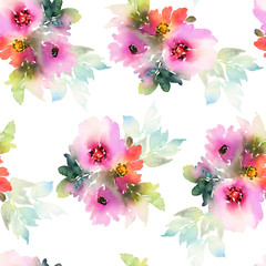 Seamless pattern with flowers watercolor