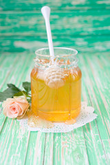 Fresh flower honey in a jar
