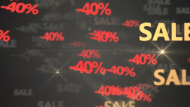 Seamless looping 3d animation of red and golden &ldquo;-40% sale&rdquo;