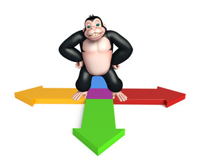 cute Gorilla cartoon character with arrow sign