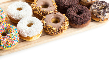 Donuts on wood plate