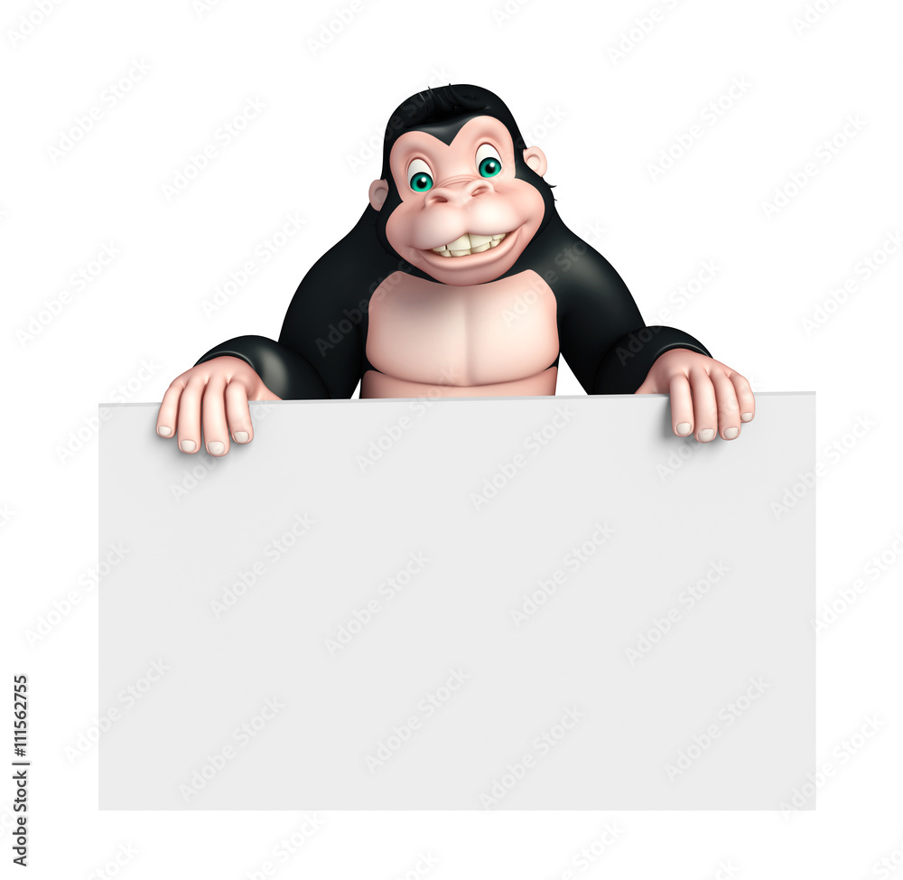 Sticker cute Gorilla cartoon character with white board