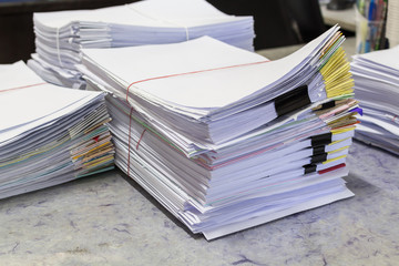 Stacks of paper in the office.