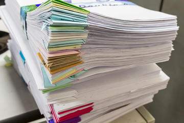 Stacks of paper in the office.