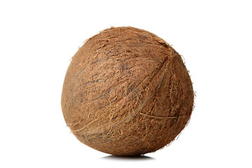 a whole coconut on white isolated background