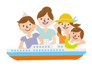 family in ship. cartoon vector illustration