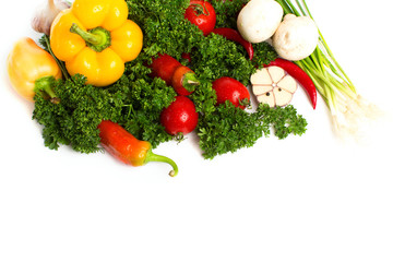 fresh vegetables with leaves isolated on white background