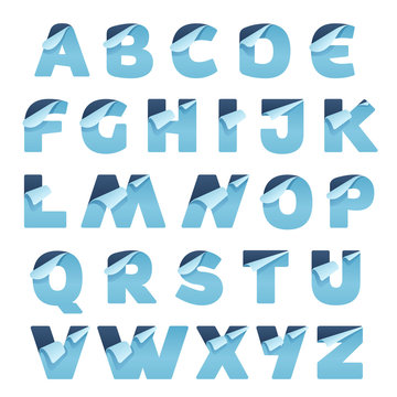 Paper alphabet letters with folded corner.