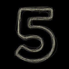 Number 5 made of light.3D illustration