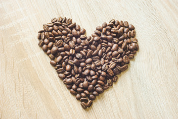 Heart shape made by coffee beans