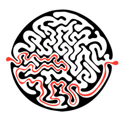 Vector maze, round labyrinth illustration with solution.