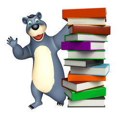 cute Bear cartoon character with book stack