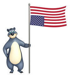 cute Bear cartoon character with flag