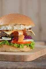 Close up shot of beef hamburger 