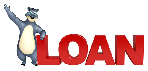 fun Bear cartoon character with loan sign