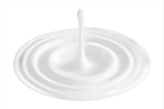 Milk drop splashing and making ripple.  White creamy liquid. Isolated. Vector. 3D illustration. cream. cream splash. milk drop. milk vector. milk. milk drop vector. milk splash
