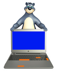 fun Bear cartoon character with laptop