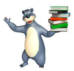 fun Bear cartoon character  with book stack