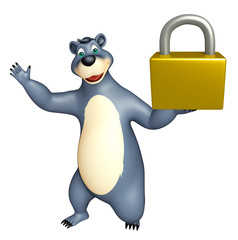 fun Bear cartoon character with lock