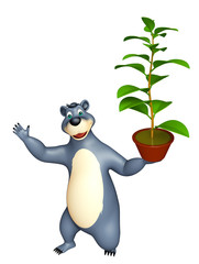 fun Bear cartoon character  with plant