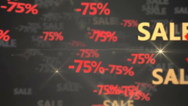 Seamless looping 3d animation of red and golden &ldquo;-75% sale&rdquo;