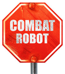 combat robot sign background, 3D rendering, a red stop sign