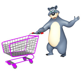 cute Bear cartoon character with trolly