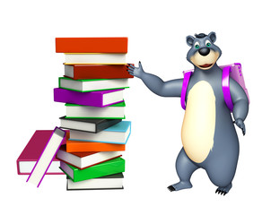 cute Bear cartoon character with book stack and schoolbag