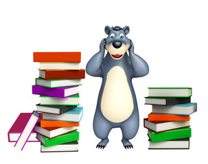 cute Bear cartoon character with book stack