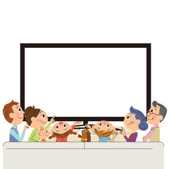 テレビを見る三世代家族