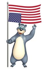 Bear cartoon character with flag