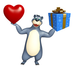 cute Bear cartoon character with heart and gift box